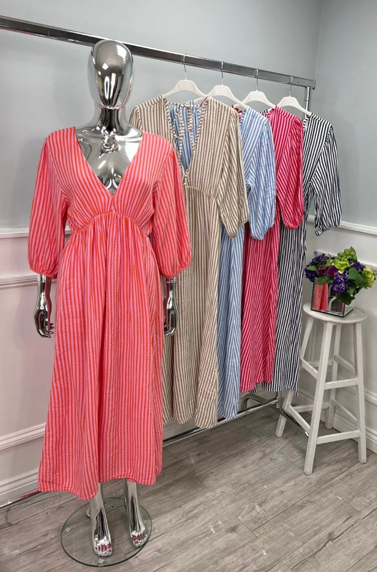 Cotton Stripe Italian Maxi Dress- Candy