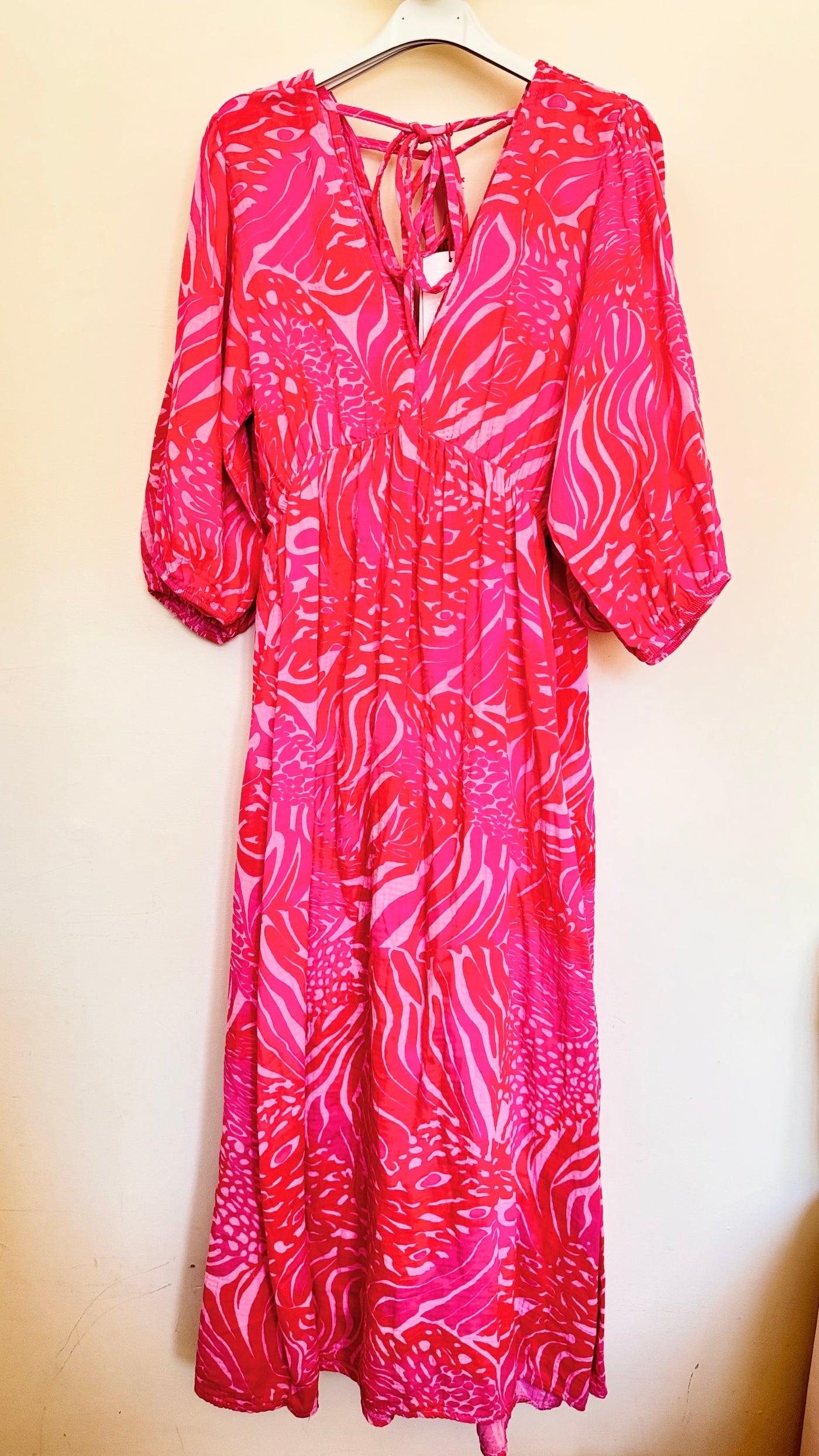 Coral Print Cotton Maxi Italian Dress- Corallo