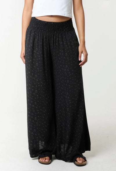 Leopard Print Ruched Waist Wide Leg Trousers- Tania