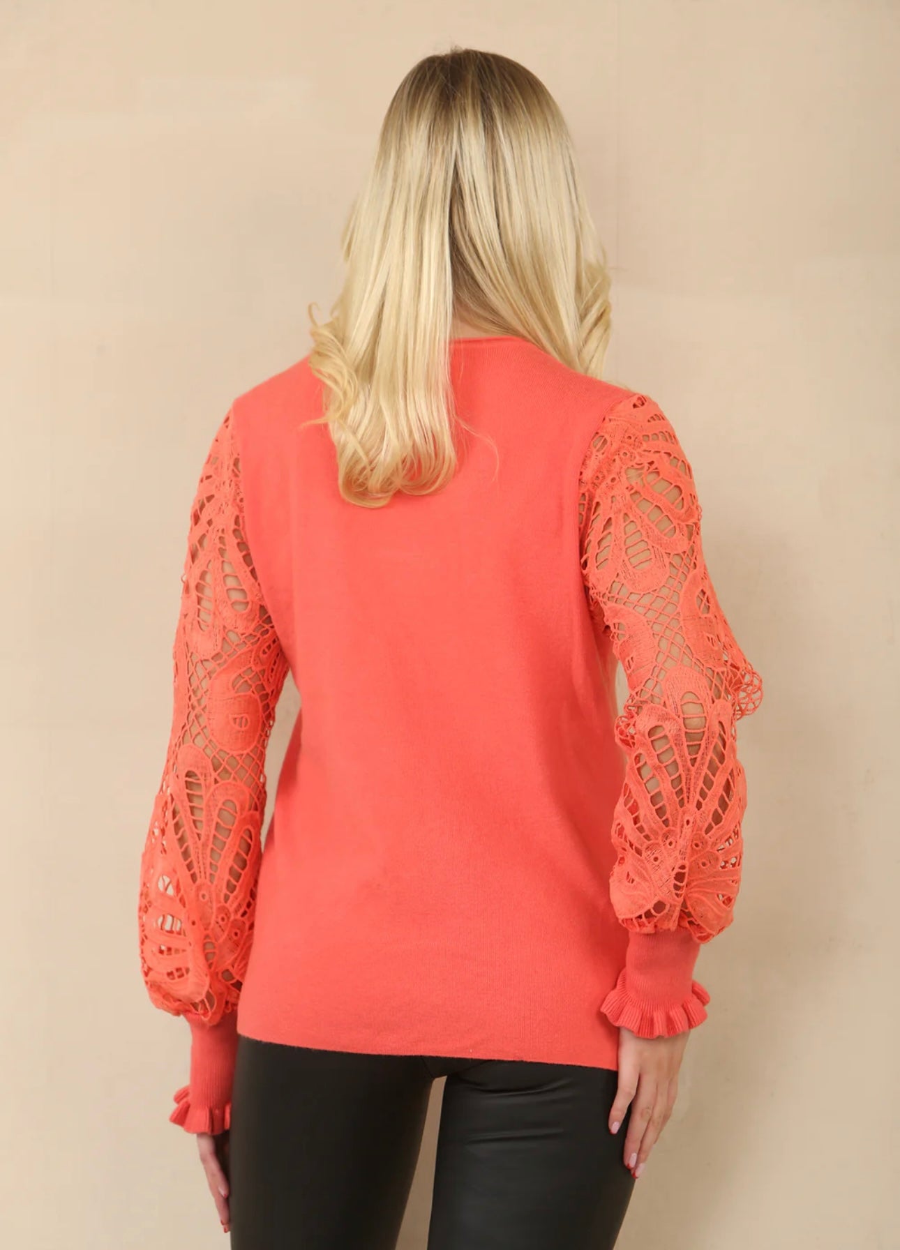 Crochet Sleeves Crew Neck Jumper- Jolie