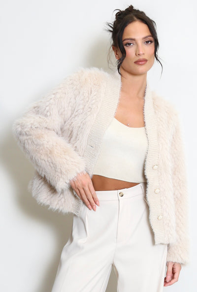 Faux Fur Cardigan Jacket- Piuma
