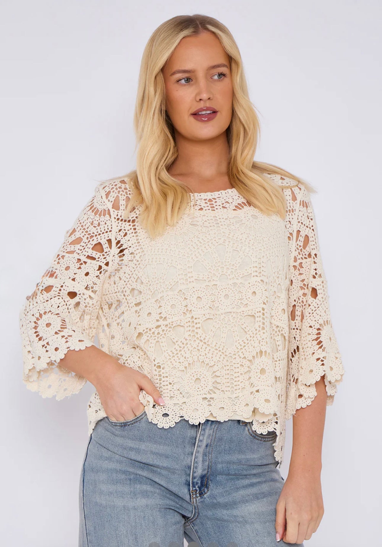 Crochet Circle Print Top- Oriana