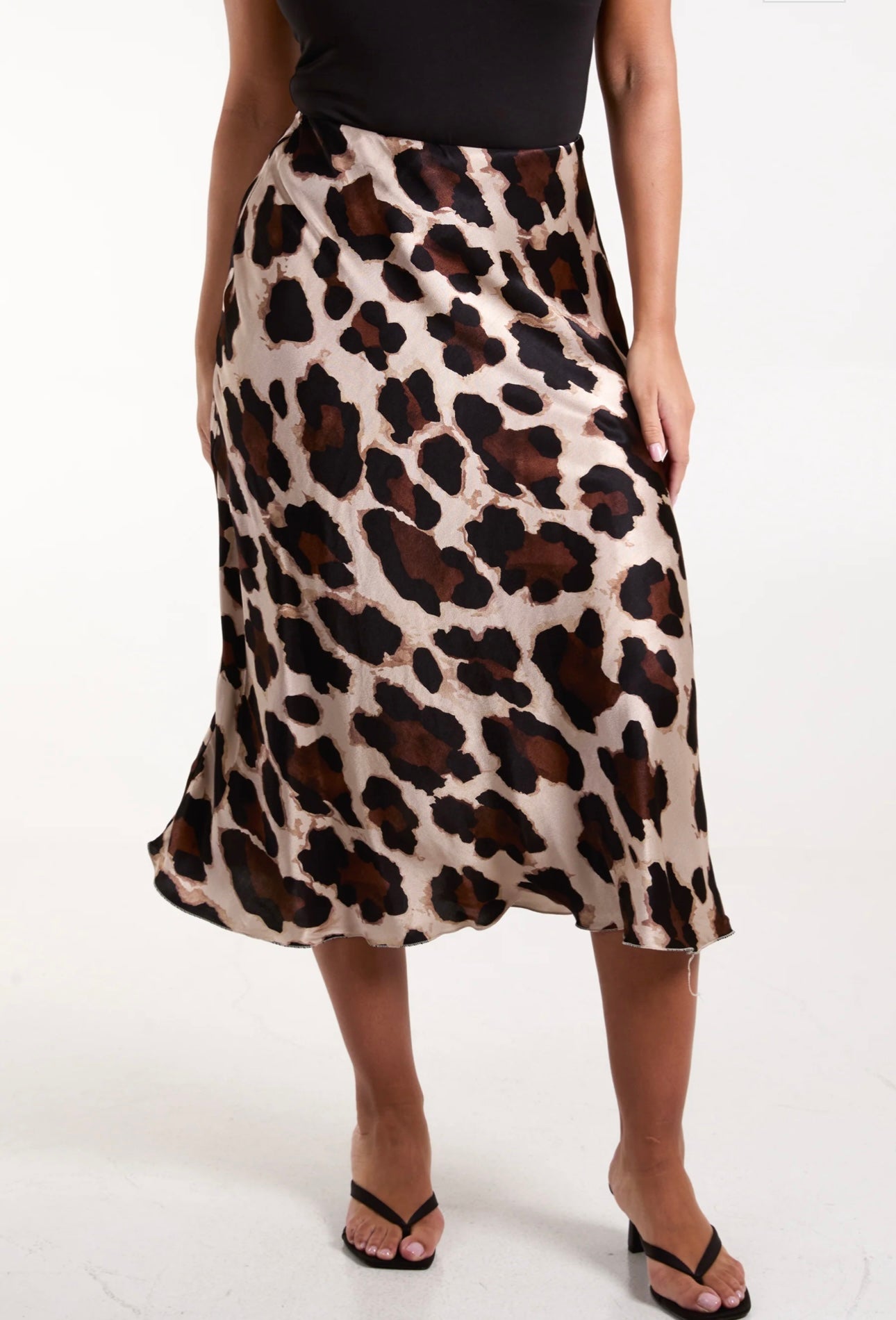 Leopard Print Satin Bias Cut Skirt- Cleo