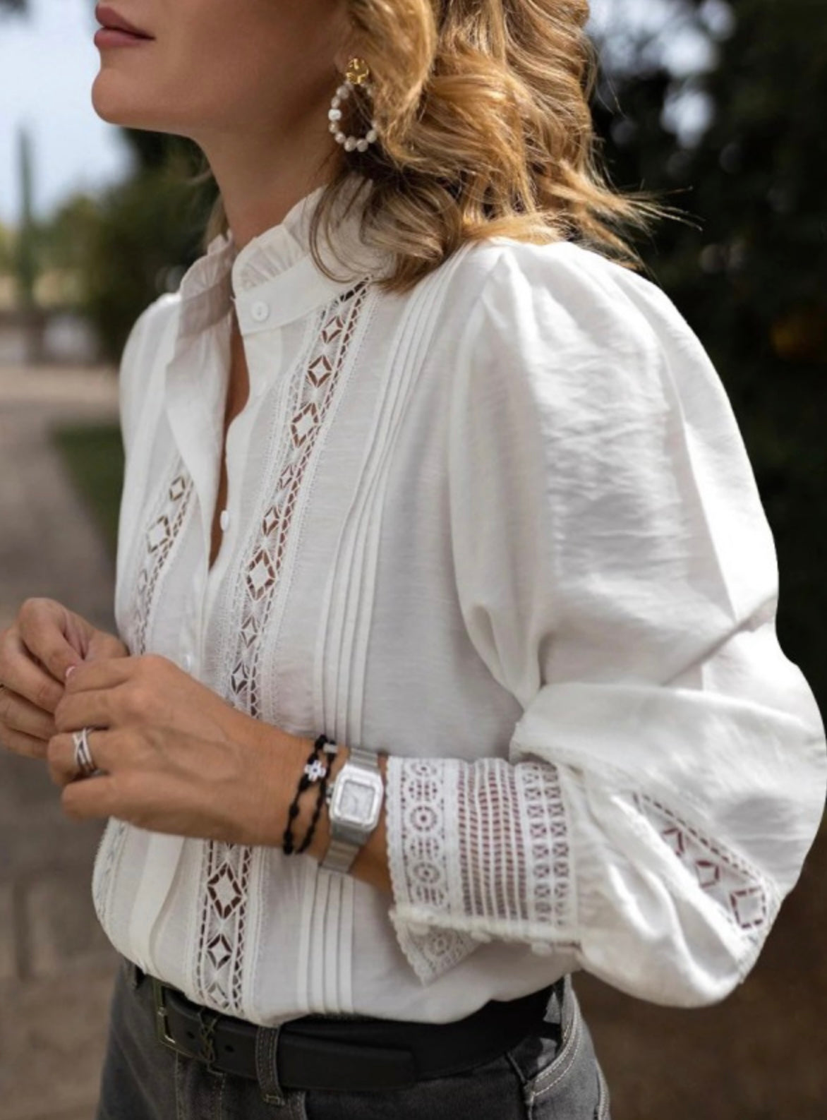 Bisou Project High Neck Crochet Lace Shirt- Ashanti