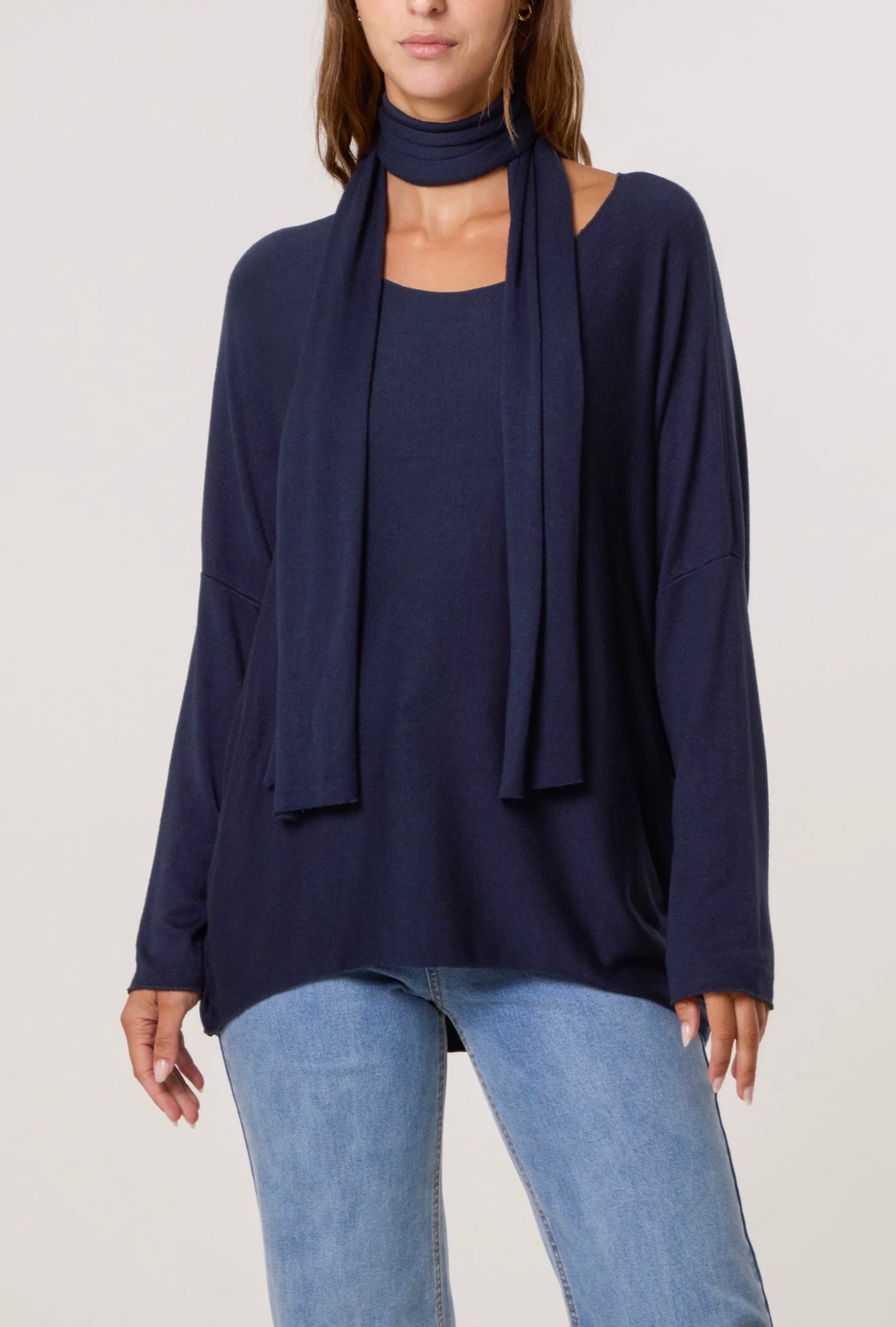 Wool Blend Crew Neck Jumper & Scarf- Intreccio