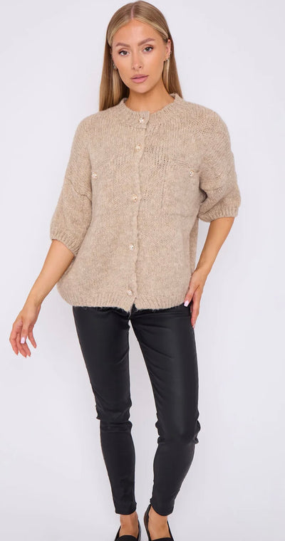 Gold Button Short Sleeve Cardigan- Caterina