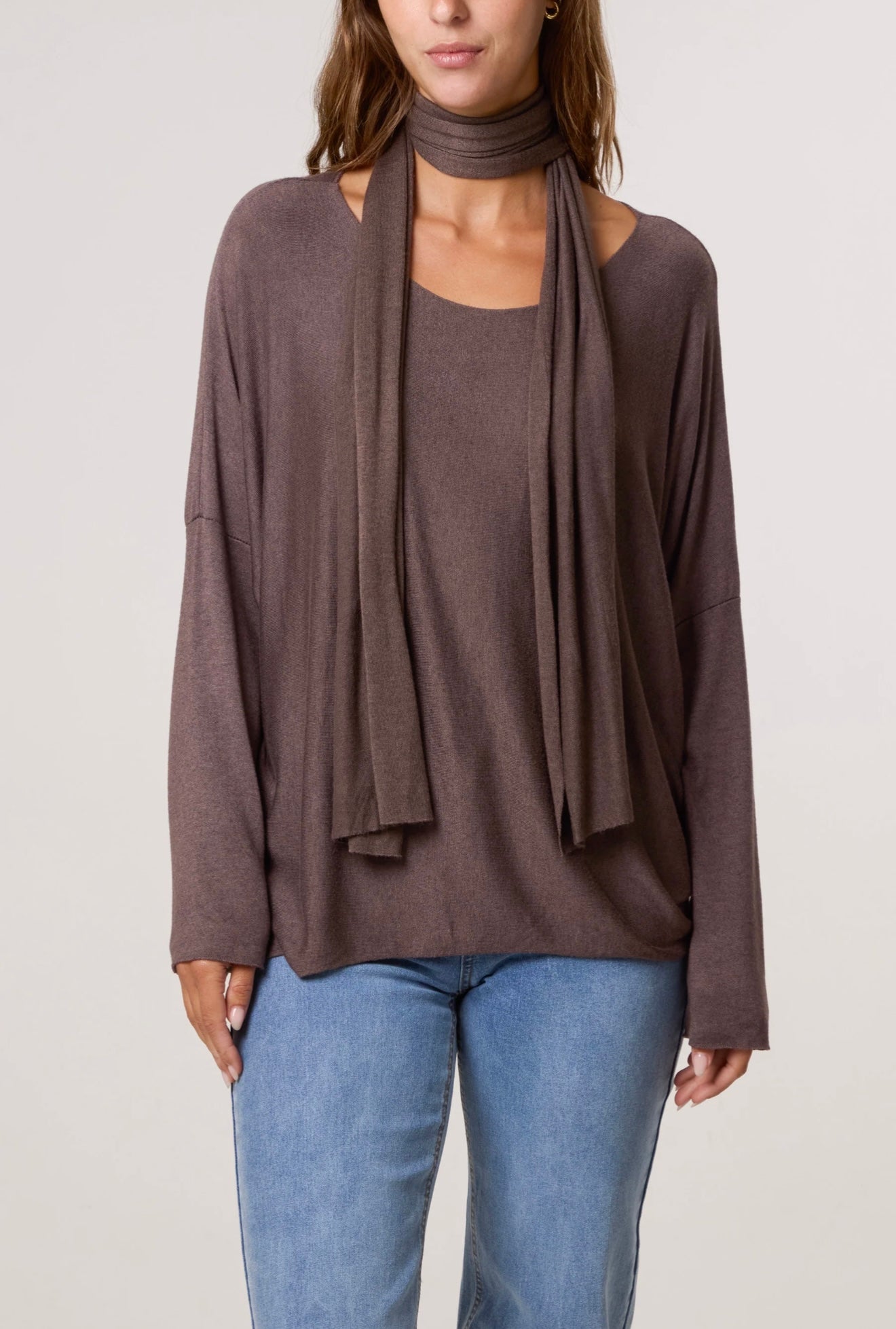 Wool Blend Crew Neck Jumper & Scarf- Intreccio