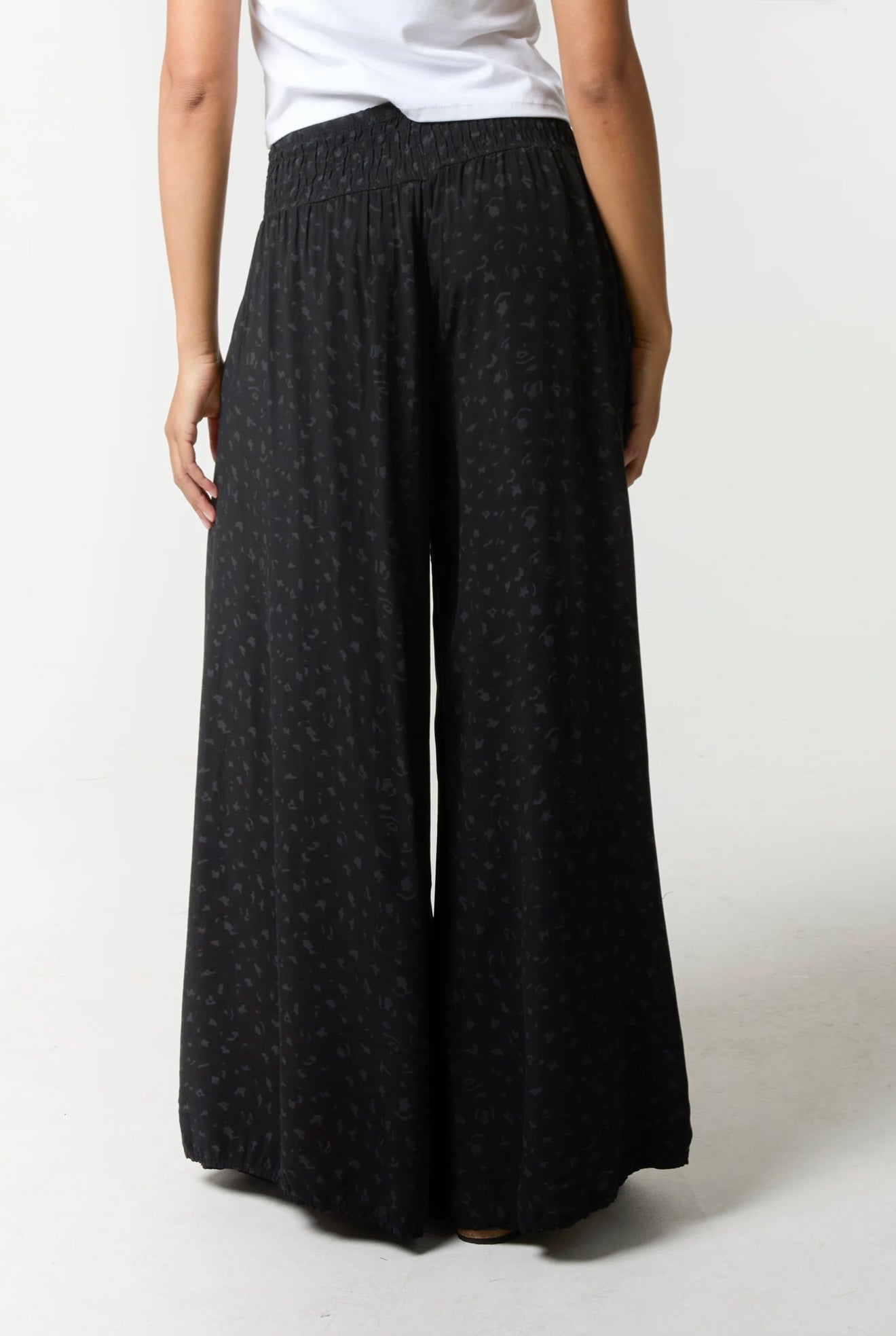 Leopard Print Ruched Waist Wide Leg Trousers- Tania