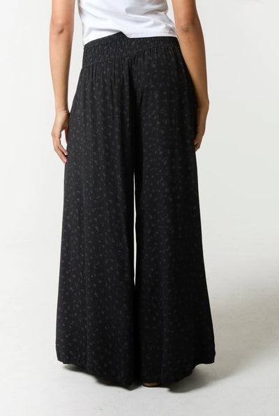 Leopard Print Ruched Waist Wide Leg Trousers- Tania