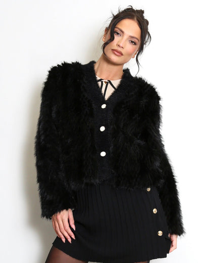 Faux Fur Cardigan Jacket- Piuma
