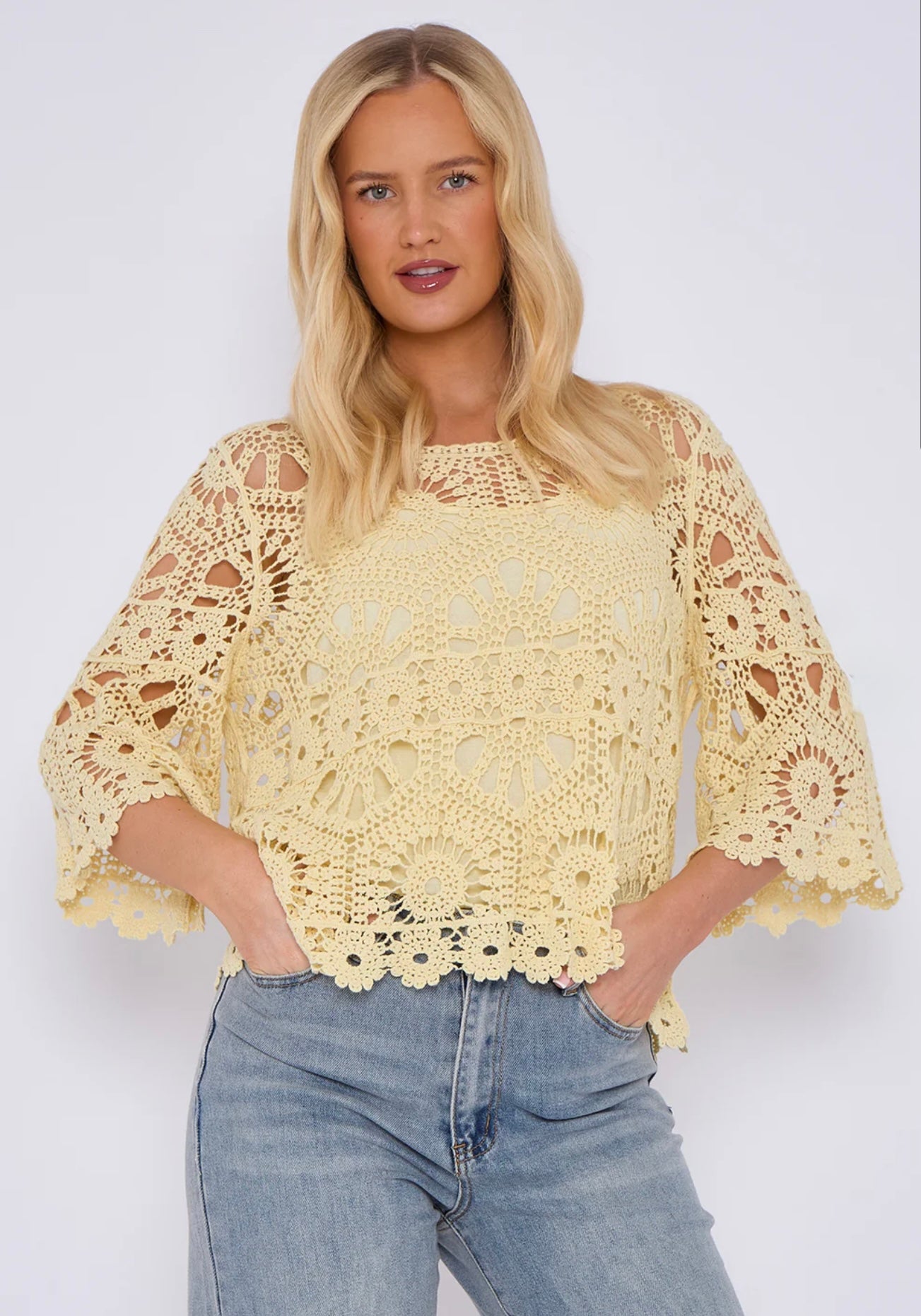 Crochet Circle Print Top- Oriana