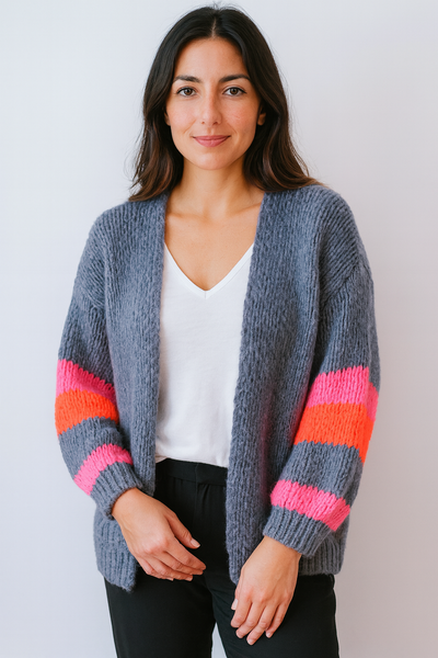 Neon Stripe Chunky Knit Cardigan- Brio