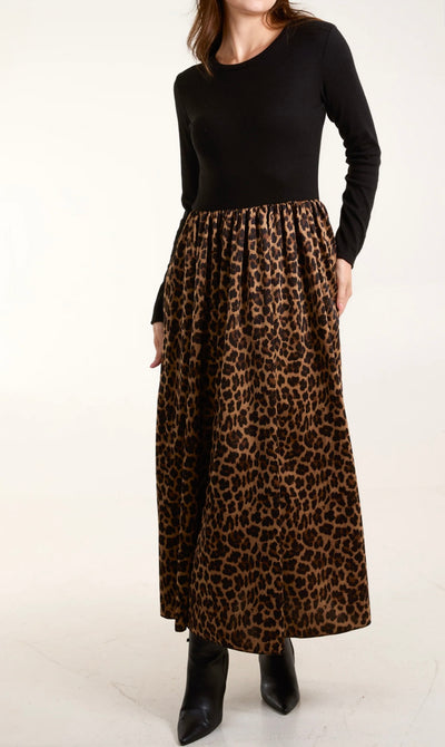 Knit Elasticated Bodice Leopard Dress- Larissa