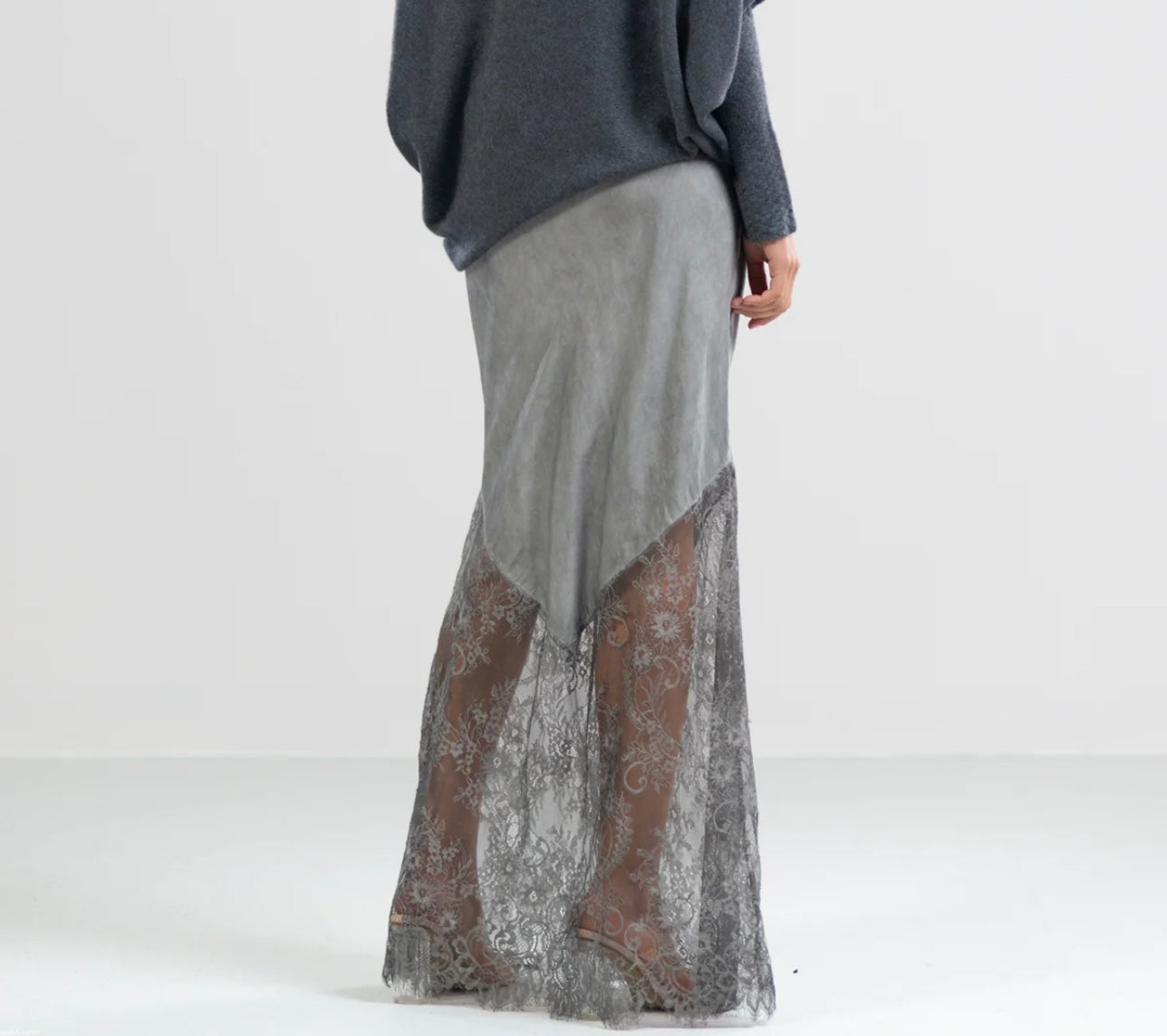 Satin Lace Maxi Skirt- Diana