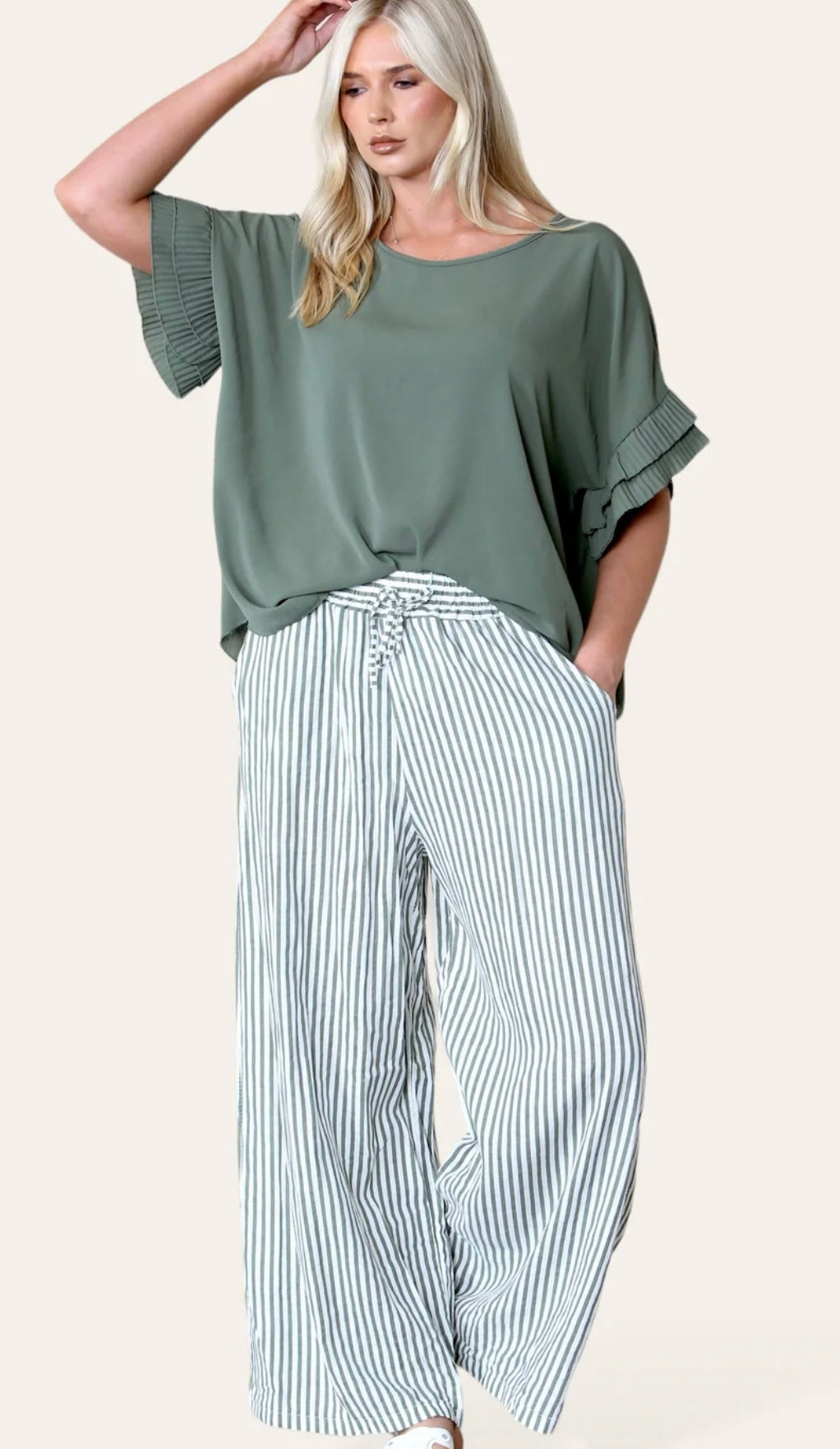 Stripe Print Mix Linen Trousers- Tamara