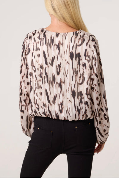 Glitter Animal Print Puffball Blouse- Anisia