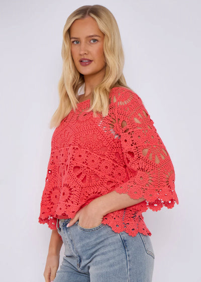 Crochet Circle Print Top- Oriana
