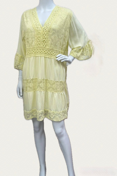 Lace Trim Embroidered Smock Dress- Trina