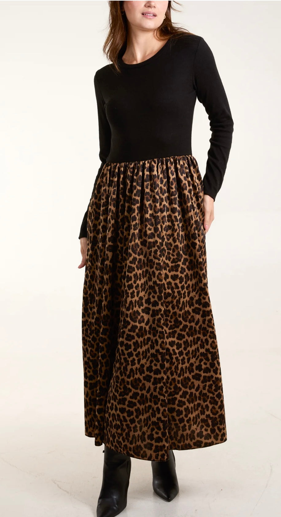 Knit Elasticated Bodice Leopard Dress- Larissa