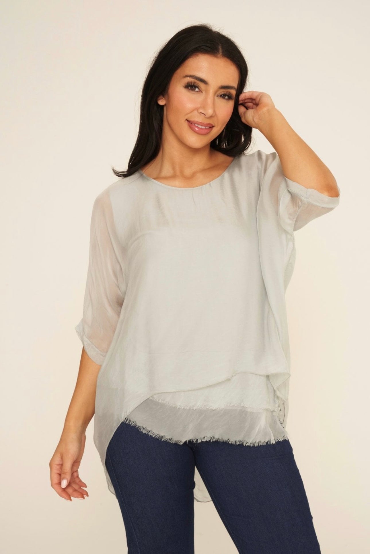 Frayed Hem Layered Silk Top- Freya