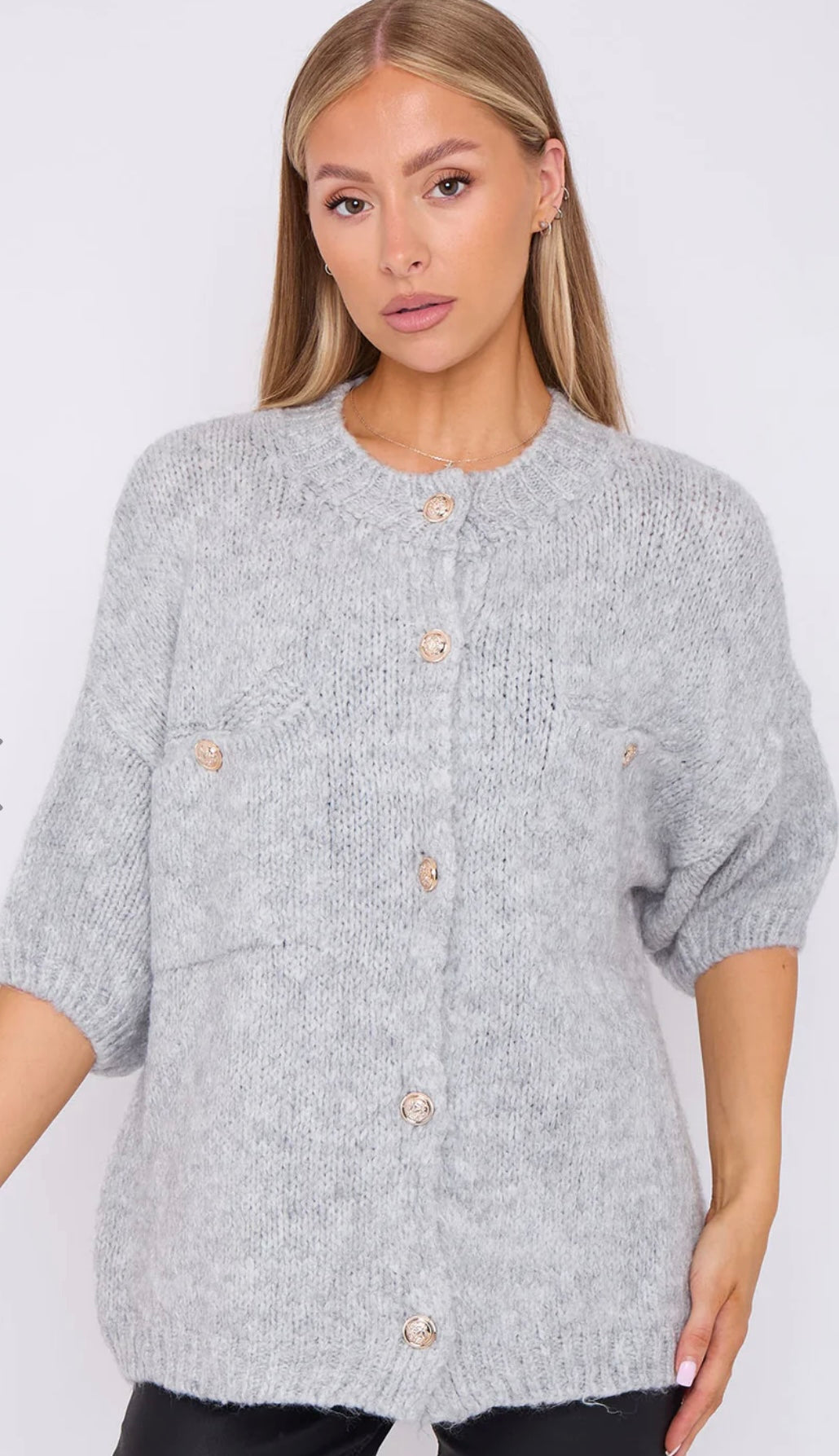 Gold Button Short Sleeve Cardigan- Caterina