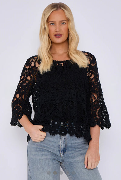Crochet Circle Print Top- Oriana