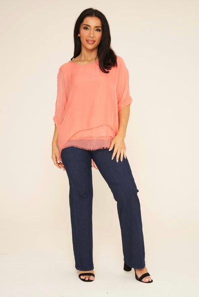 Frayed Hem Layered Silk Top- Freya