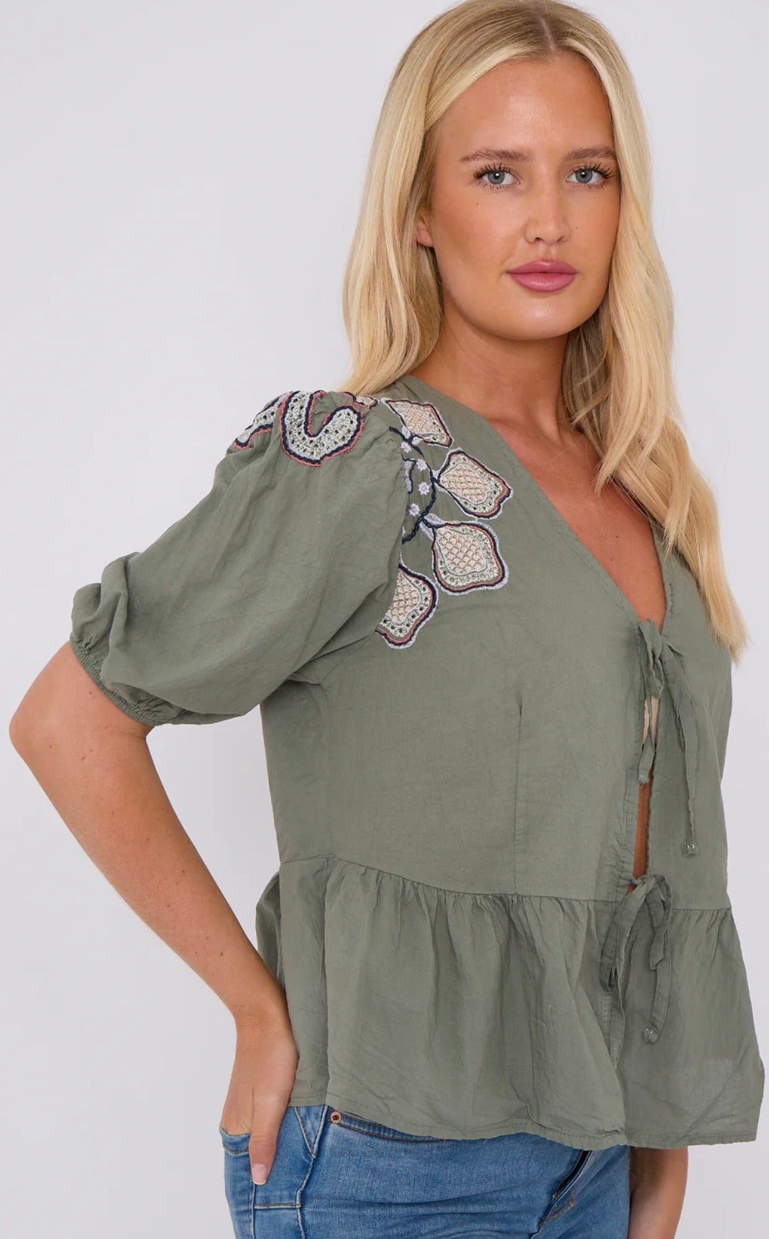 Bow Shoulder Anglaise Top- Susanna