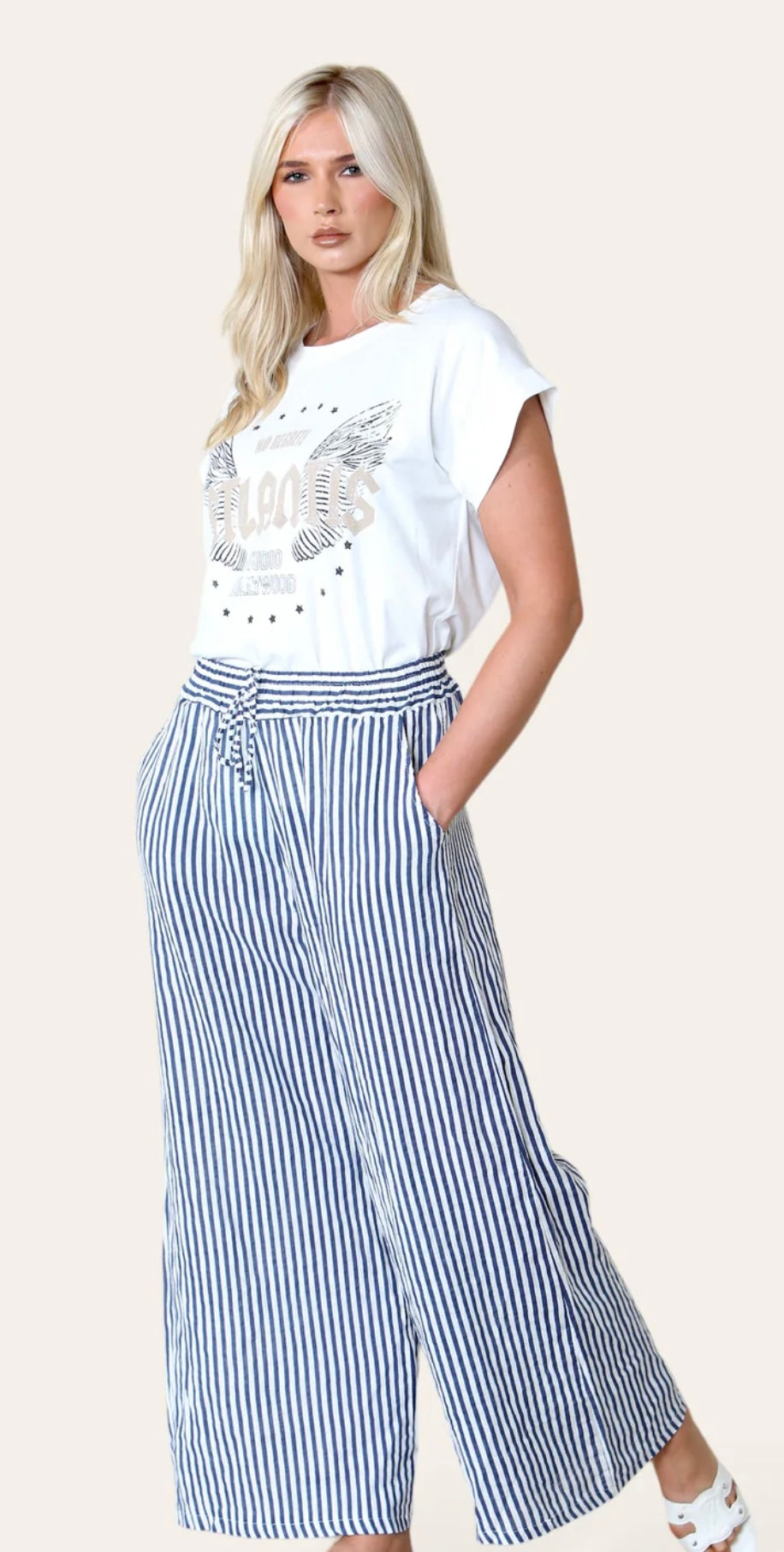 Stripe Print Mix Linen Trousers- Tamara