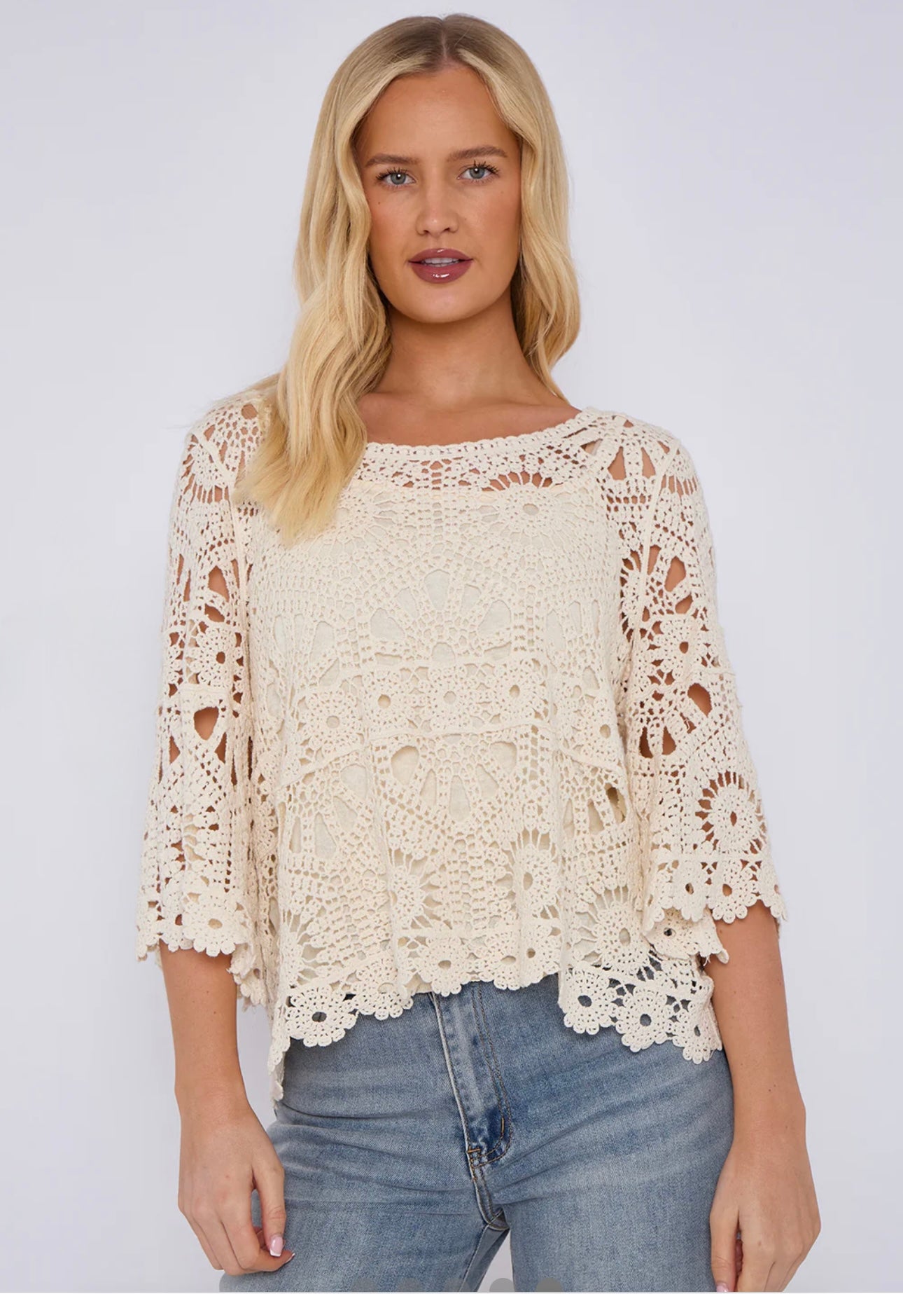 Crochet Circle Print Top- Oriana