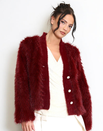 Faux Fur Cardigan Jacket- Piuma