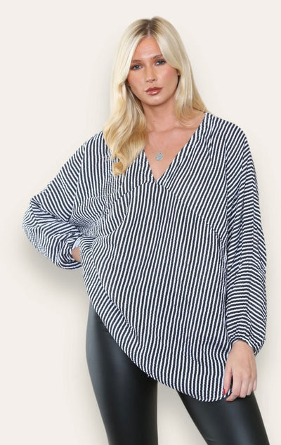 Cheesecloth Stripe Oversized Top- Brenda