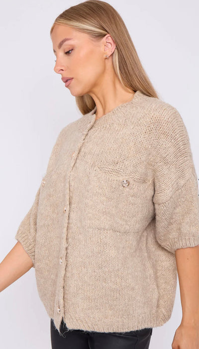 Gold Button Short Sleeve Cardigan- Caterina