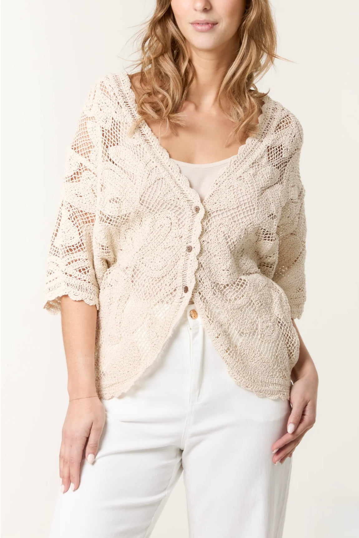 Crochet Leaf Batwing Cardigan- Siani
