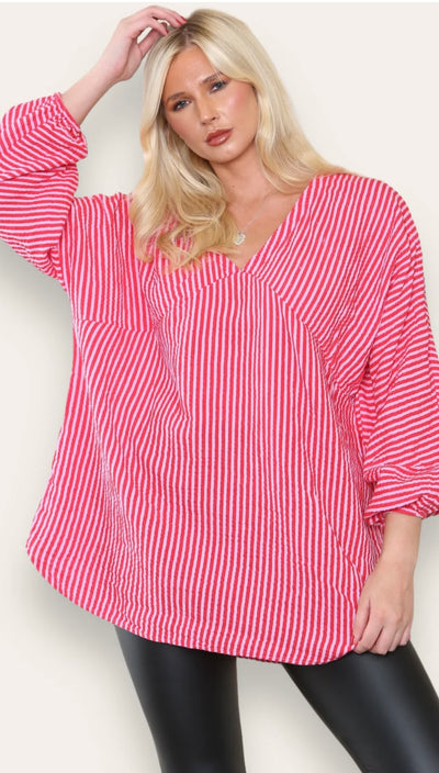 Cheesecloth Stripe Oversized Top- Brenda