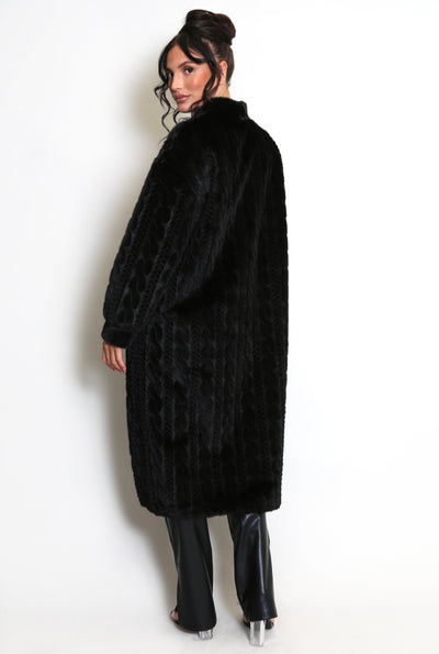 Faux Fur Cable Knit Long Coat- Larissa