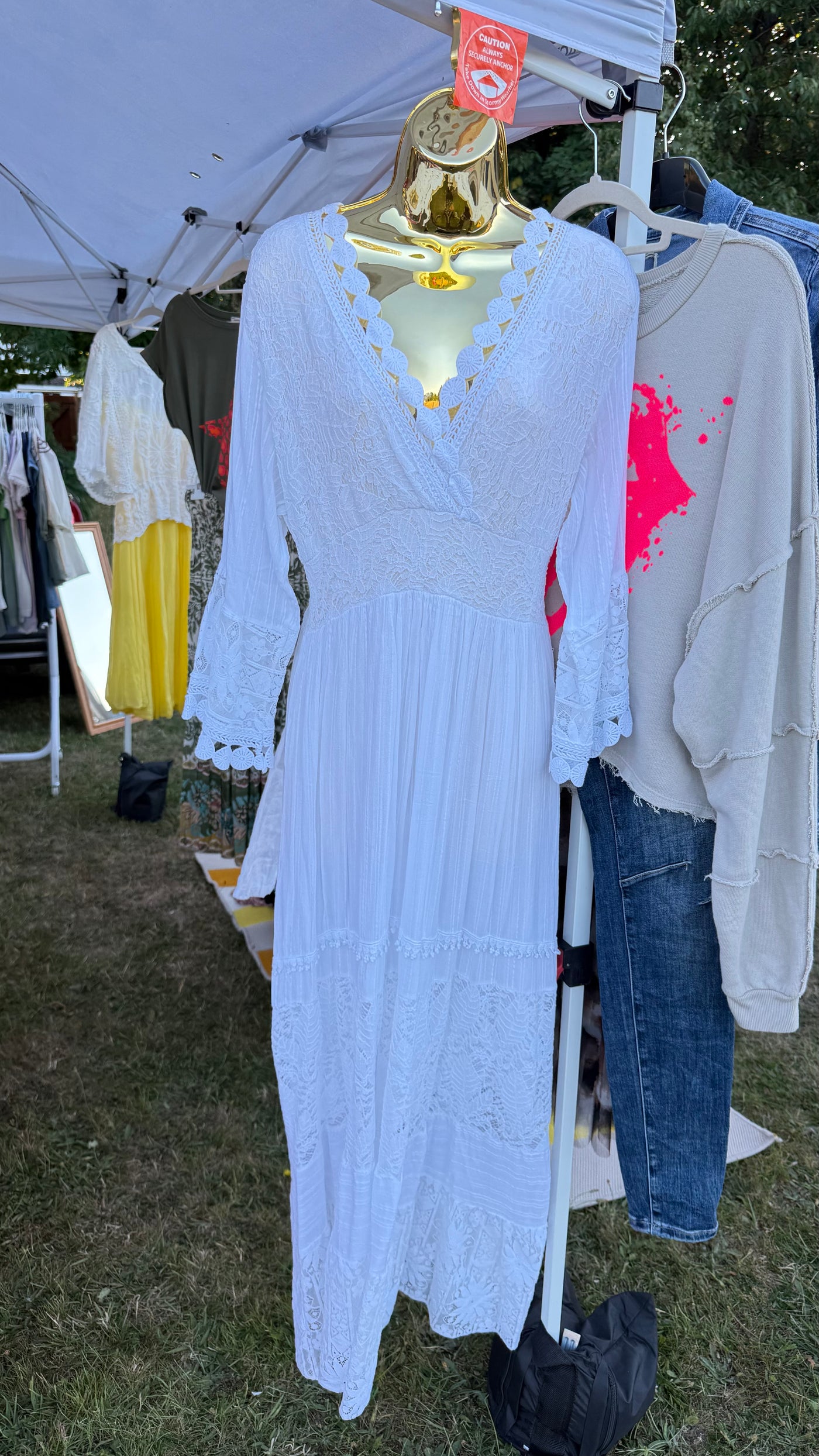 Lace Crochet V-Neck Italian Long Dress- Gloriana
