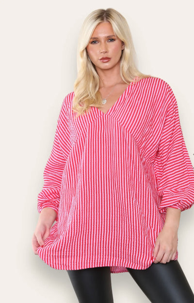 Cheesecloth Stripe Oversized Top- Brenda