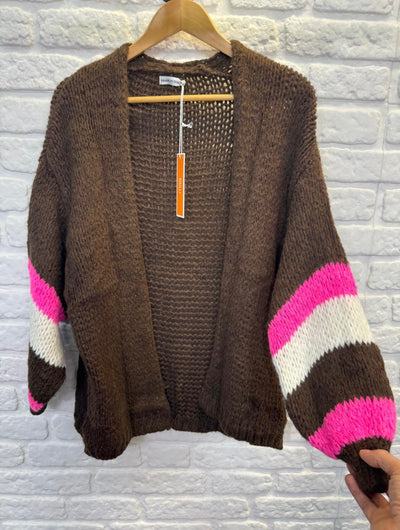Neon Stripe Chunky Knit Cardigan- Brio