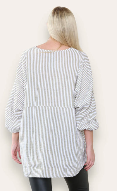 Cheesecloth Stripe Oversized Top- Brenda