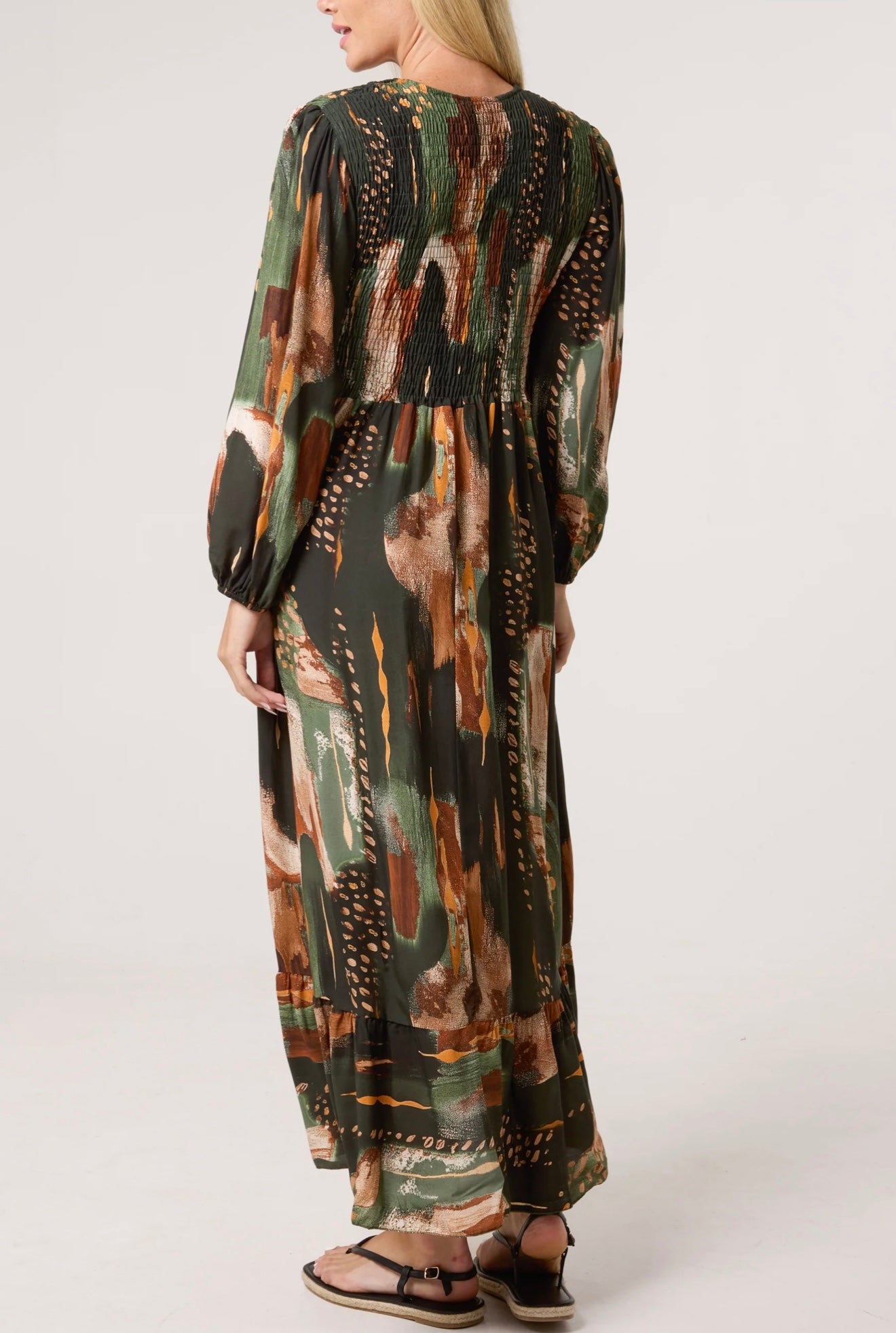 Multi Print Shirred Bust Midi Dress- Incanto