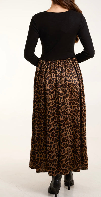 Knit Elasticated Bodice Leopard Dress- Larissa