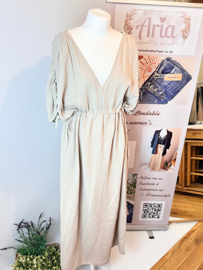 Elasticated Waist Split Side Cheesecloth Oversized Dress- Kia