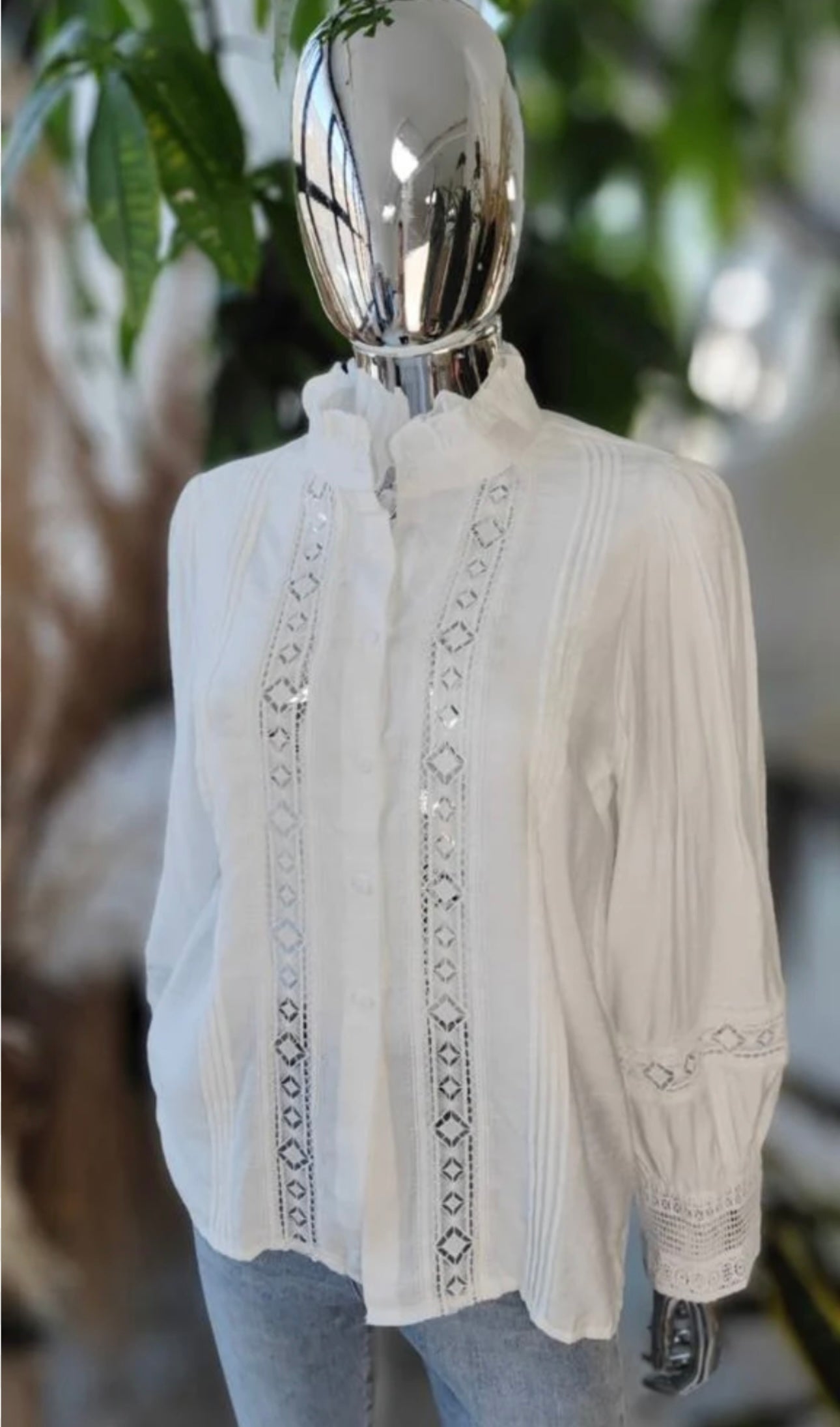Bisou Project High Neck Crochet Lace Shirt- Ashanti