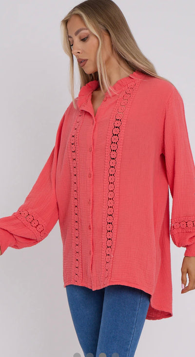 Crochet Cheesecloth Shirt- Cleo