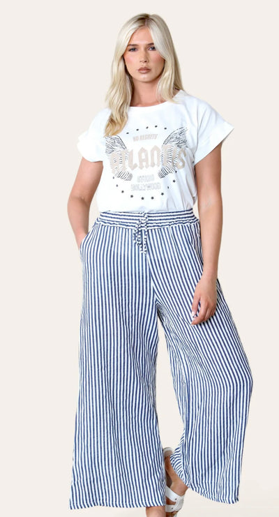 Stripe Print Mix Linen Trousers- Tamara