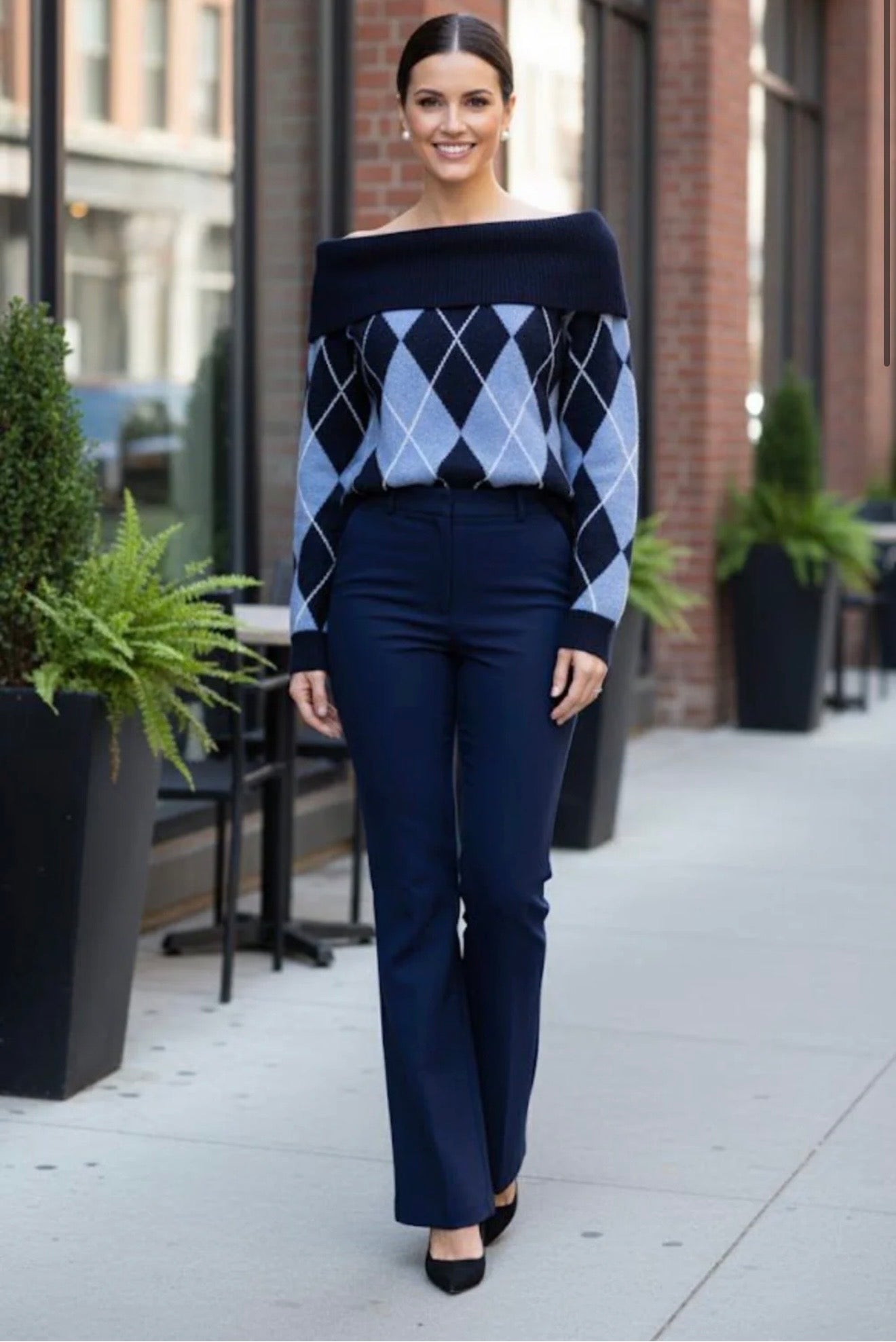 Argyle Wool Blend Off-Shoulder Jumper- Scozia