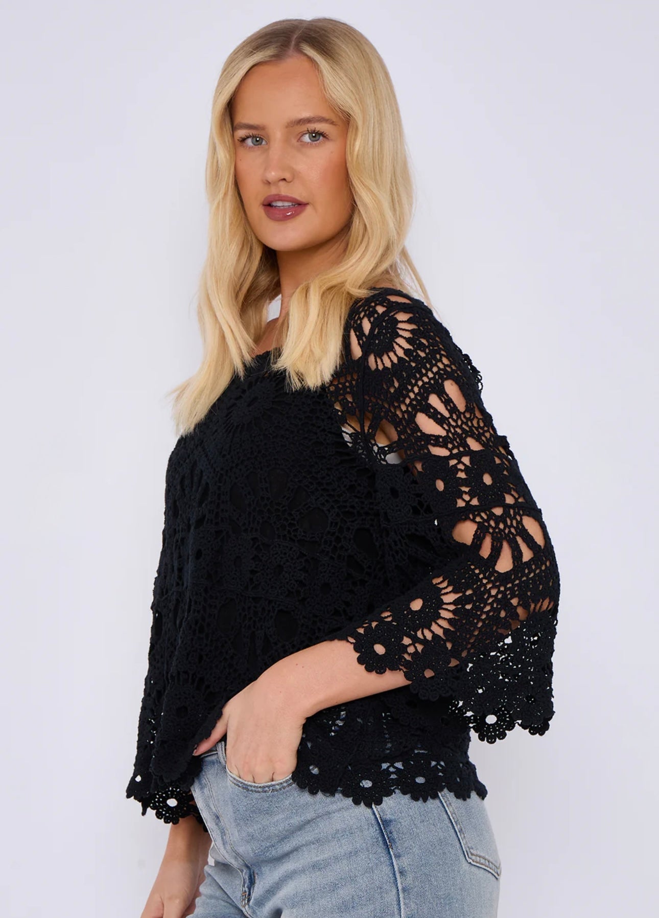 Crochet Circle Print Top- Oriana
