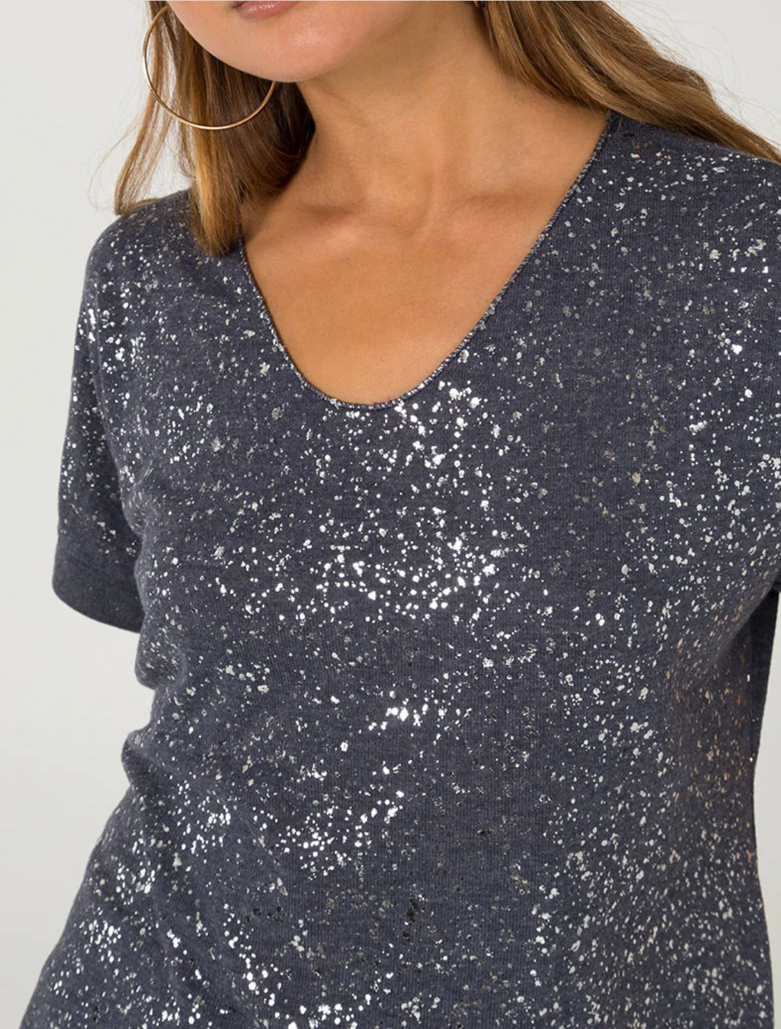 Silver Splatter V-Neck Tee- Malissa