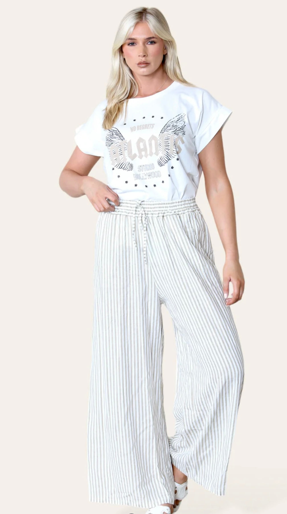 Stripe Print Mix Linen Trousers- Tamara